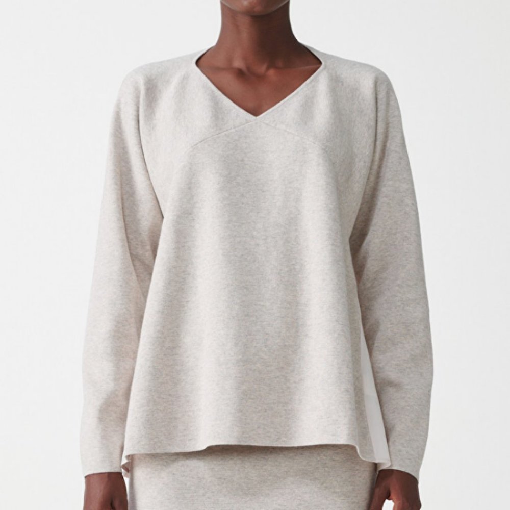 COS PANELLED COTTON-YAK grey TOP XS COS heather grey sweater top